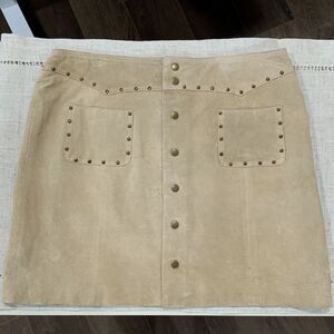 VTG Y2K Genuine Leather Studded Mini Skirt by Route 66 Tan Size 10